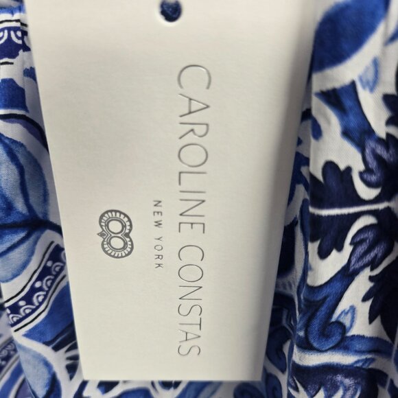Caroline Costas Blue White Empire Waist 100% Cotton Maxi Dress Size Small - Picture 5 of 16